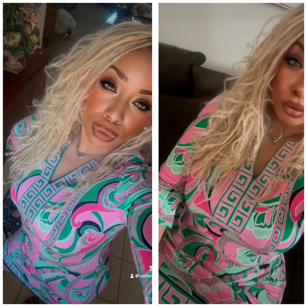 Vibrant Pink and Green Patterned Dress -A23